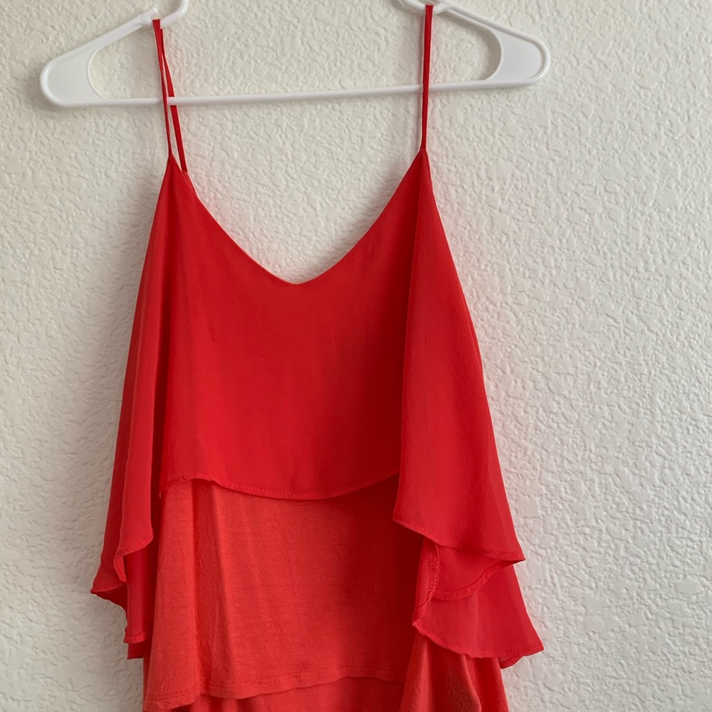 Sparkle and fade red flowy tank top